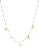 BY ADINA EDEN Solid Dangling Multi Charm Necklace 14K
