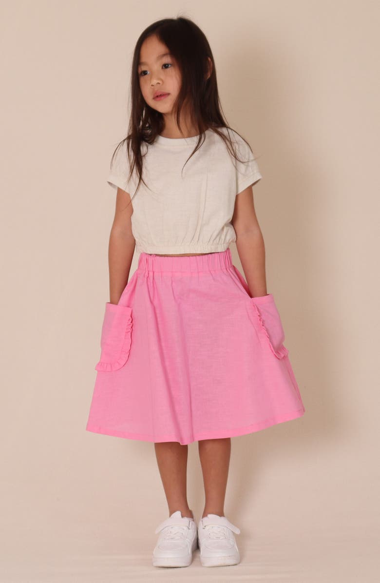 TINY TRIBE Kids' Cotton & Linen Elastic Waist Crop Top, Alternate, color, White