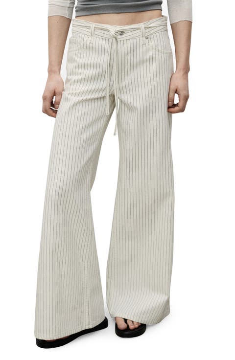 Belted Stripe Wide Leg Jeans