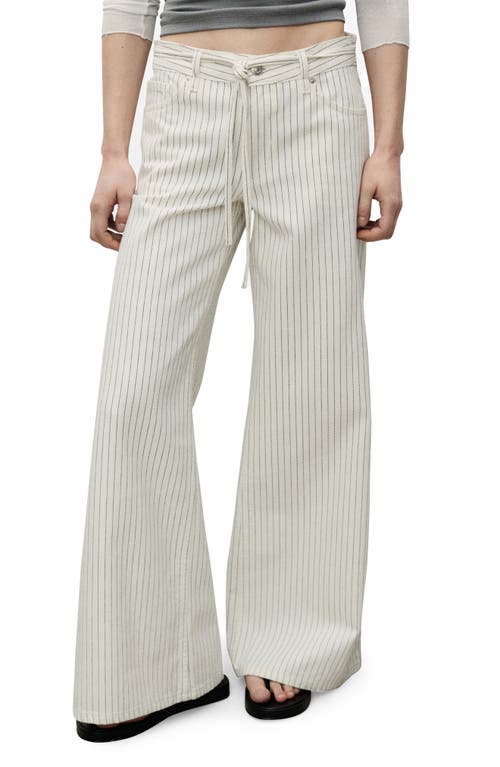 Mango Belted Stripe Wide Leg Jeans In Gray