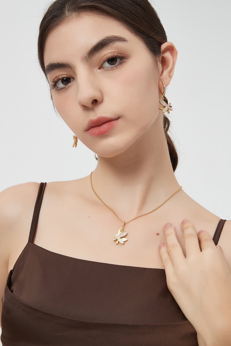 Pavé Butterfly Pendant Necklace, Alternate, color, Silver/Clear