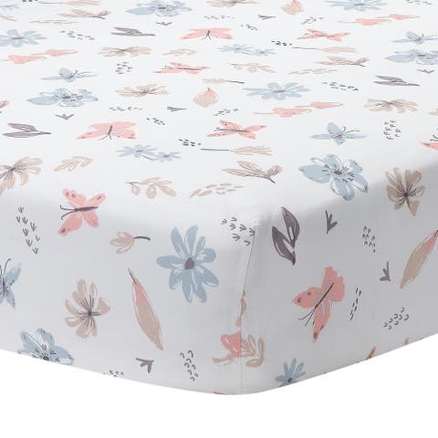 Baby Blooms Watercolor Floral/Butterfly Cotton Fitted Crib Sheet