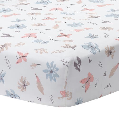Lambs & Ivy Baby Blooms Watercolor Floral/Butterfly Cotton Fitted Crib Sheet in Cream  product