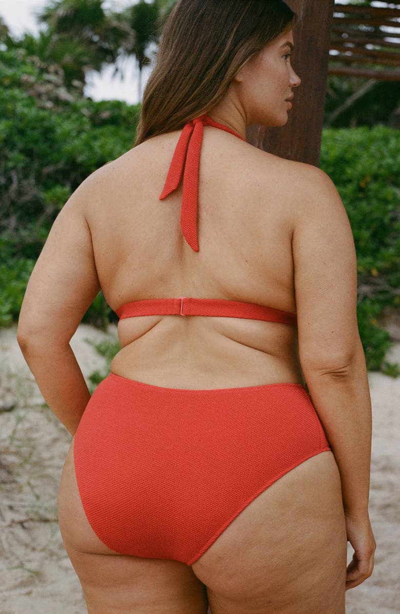 MANGO Textured Bikini Top, Alternate, color, Red