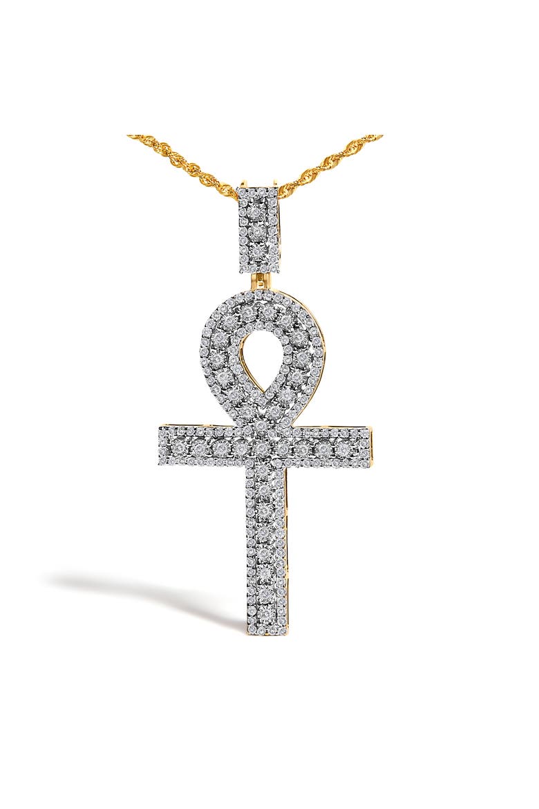 Men's 10K Yellow Gold 1.00 Cttw Diamond Ankh Cross Pendant Necklace, Alternate, color, Yellow Gold