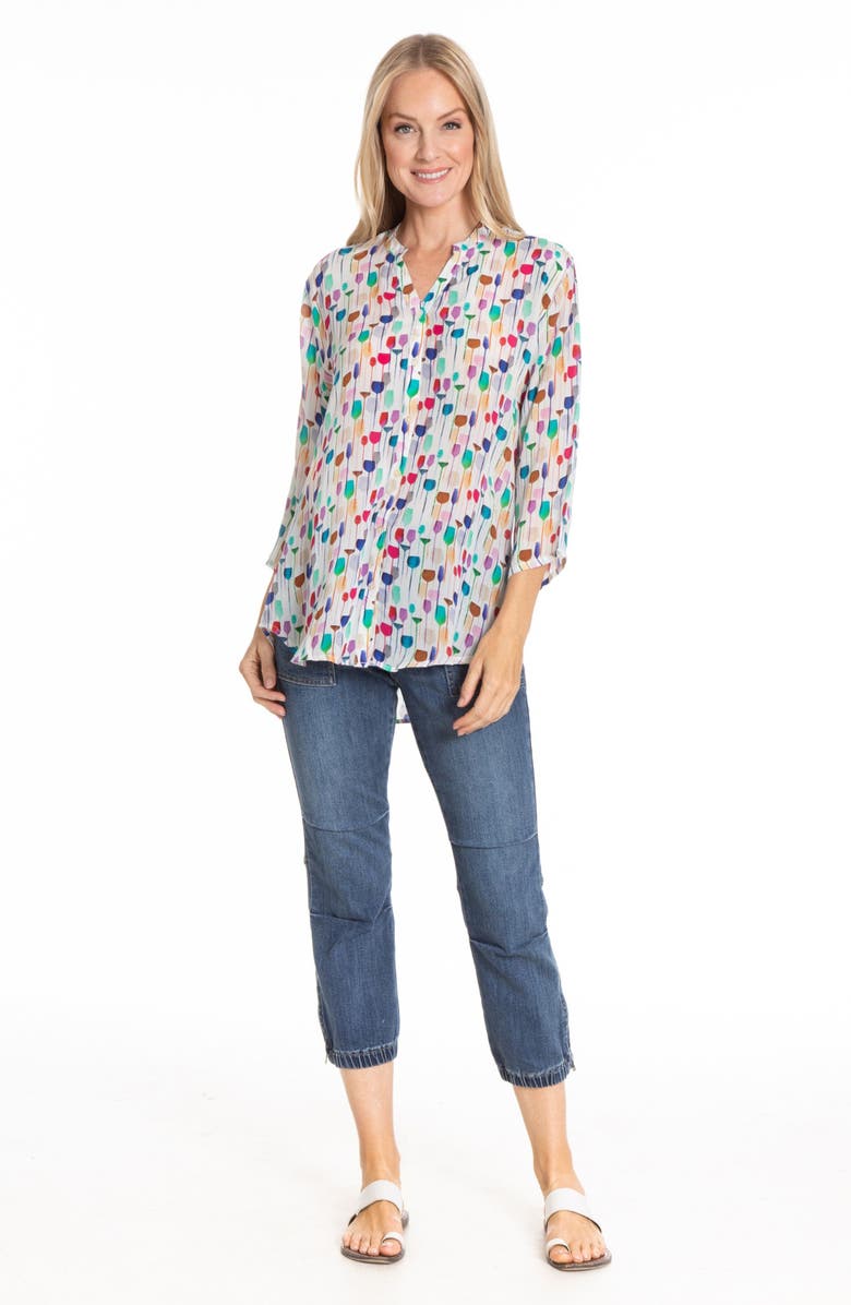 APNY Print Mandarin Collar Chiffon Button-Up Top, Alternate, color, White Multi