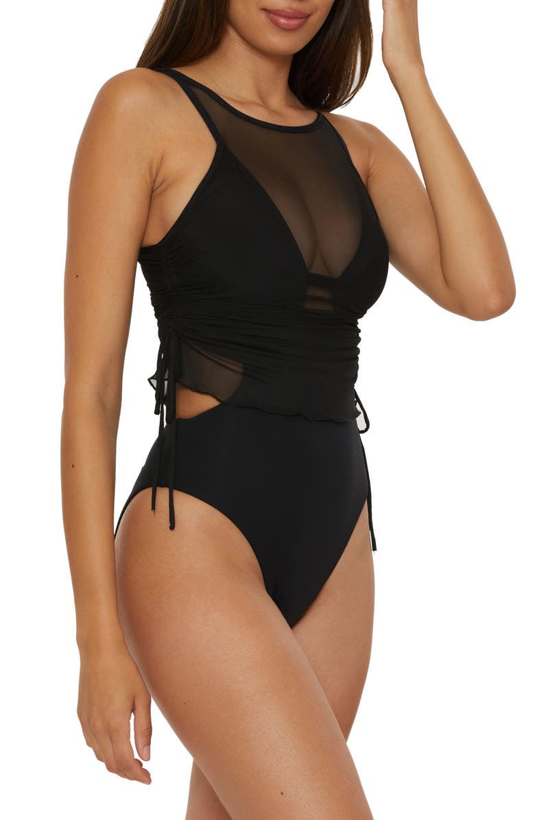 Becca Muse Cinched Mesh One-Piece Swimsuit, Alternate, color,