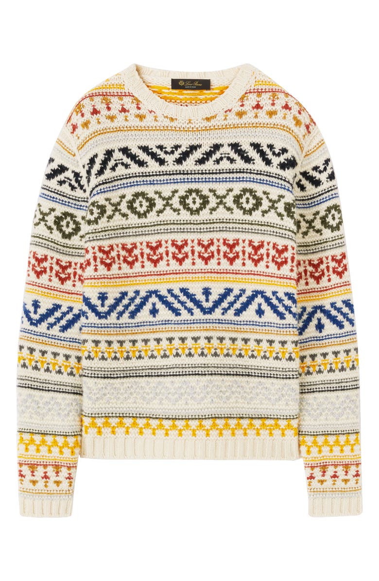 Loro Piana Mixed Pattern Cashmere Crewneck Sweater, Alternate, color, 