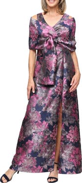 SL FASHIONS Floral Jacquard Gown with Jacket