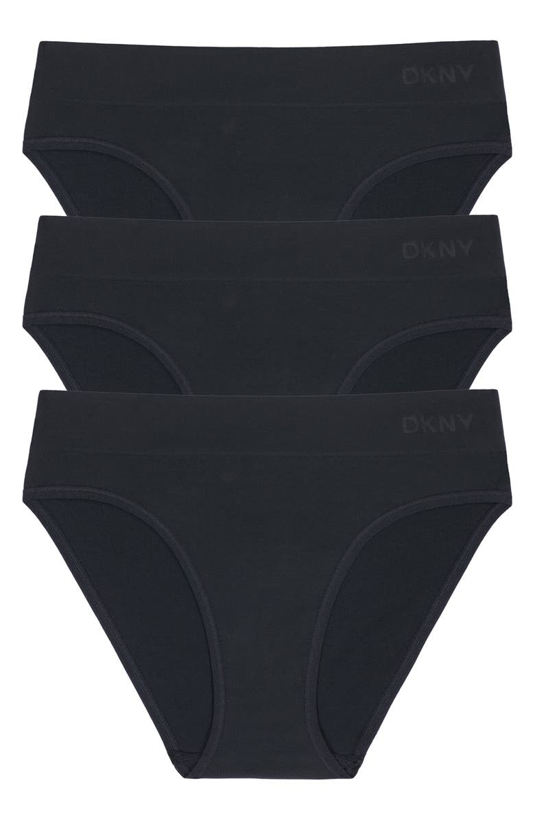 DKNY Litewear 3-Pack High Leg Seamless Briefs, Main, color, Black