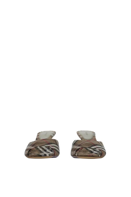 Burberry Khaki Check Linen Blend Mews High Mules In Brush