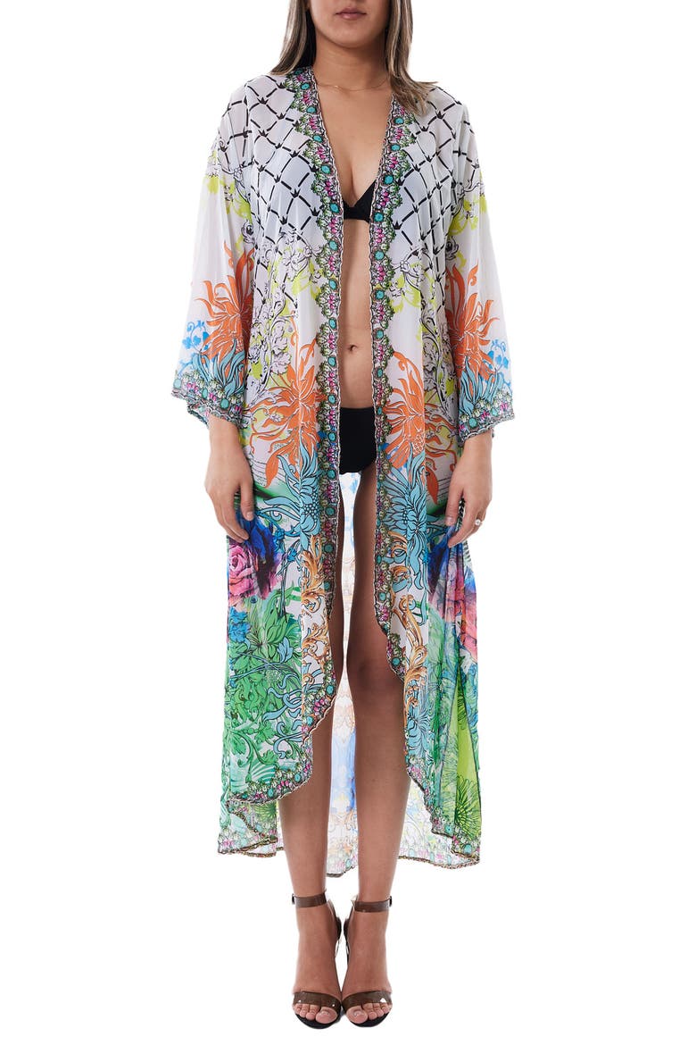 Mixed Print Chiffon Duster, Alternate, color, GREEN