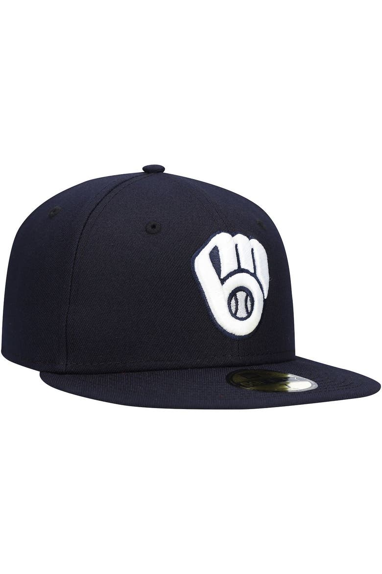 Men's New Era Navy Milwaukee Brewers White Logo 59FIFTY Fitted Hat, Alternate, color, Navy