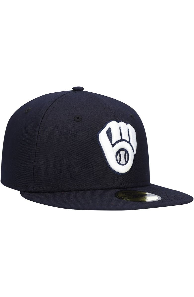 New Era Men's New Era Navy Milwaukee Brewers White Logo 59FIFTY Fitted Hat, Alternate, color, Navy
