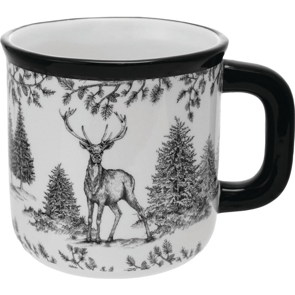 Storied Home 18-ounce Ceramic Mug With Woodland Deer Scene And Colored Rim, Brown And Cream Color In Black