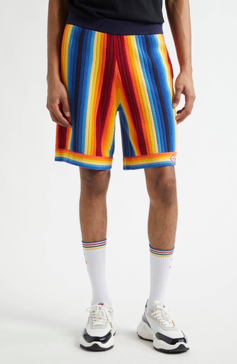 Casablanca Gradient Stripe Terry Cloth Shorts, Main, color, Blue Multi
