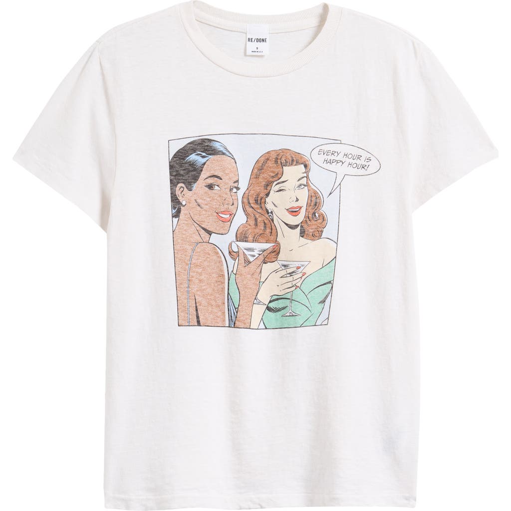 Re/done Happy Hour Crewneck Graphic Tee In Vintage White
