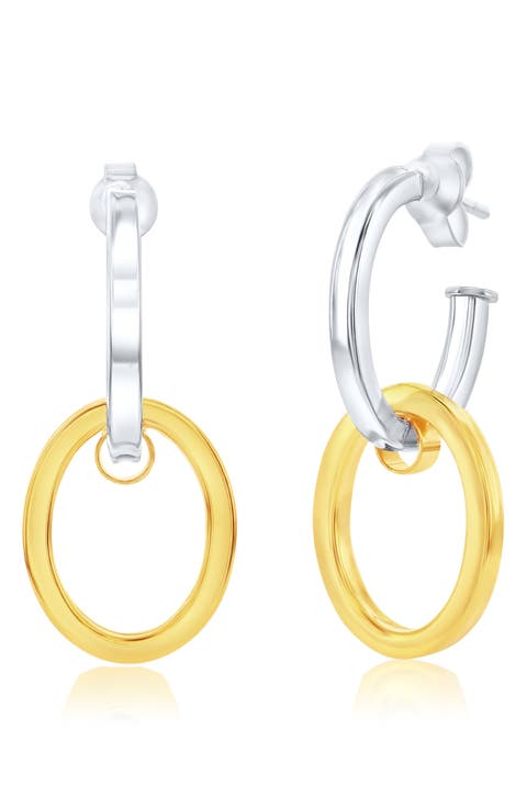 Two-Tone Double Oval Hoop Earrings