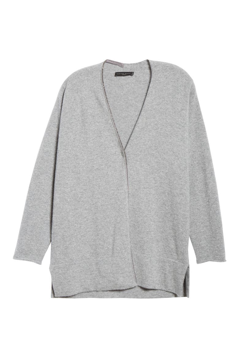 Bead Trim Cashmere Cardigan, Alternate, color, GREY