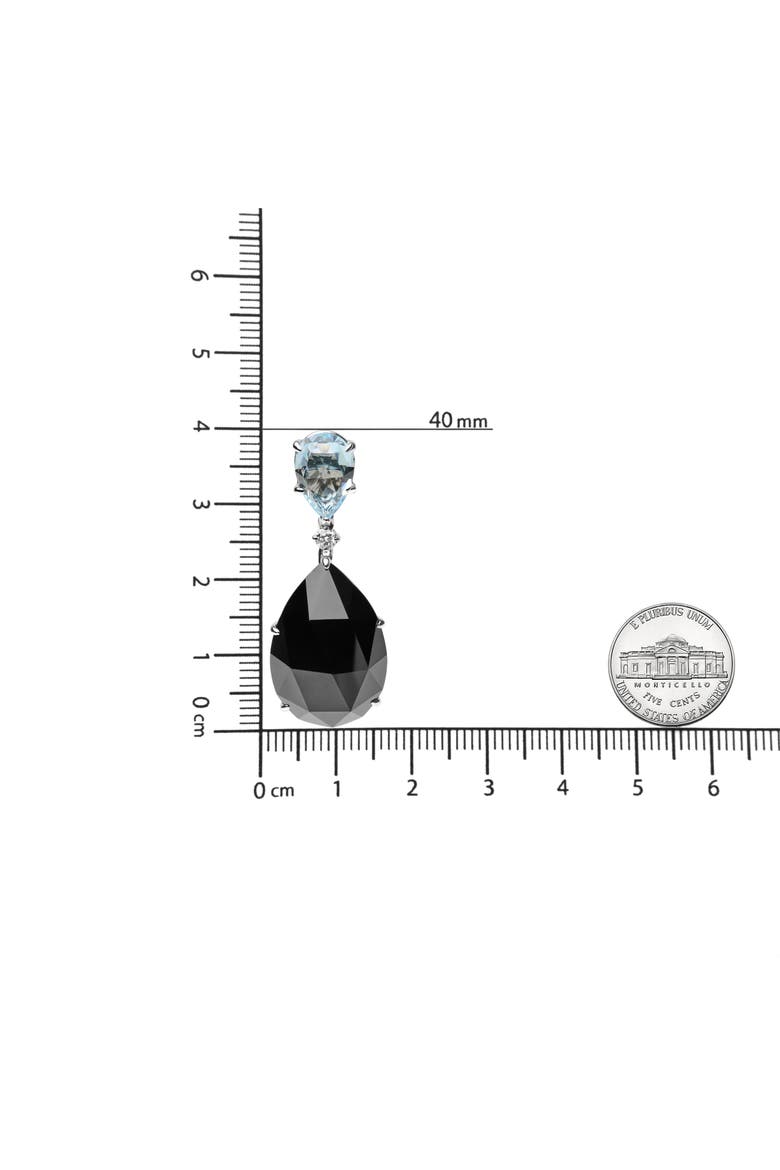 18K White Gold 1/5 Cttw Diamond with Blue Topaz & Onyx Gemstone Dangle Earring, Alternate, color, White