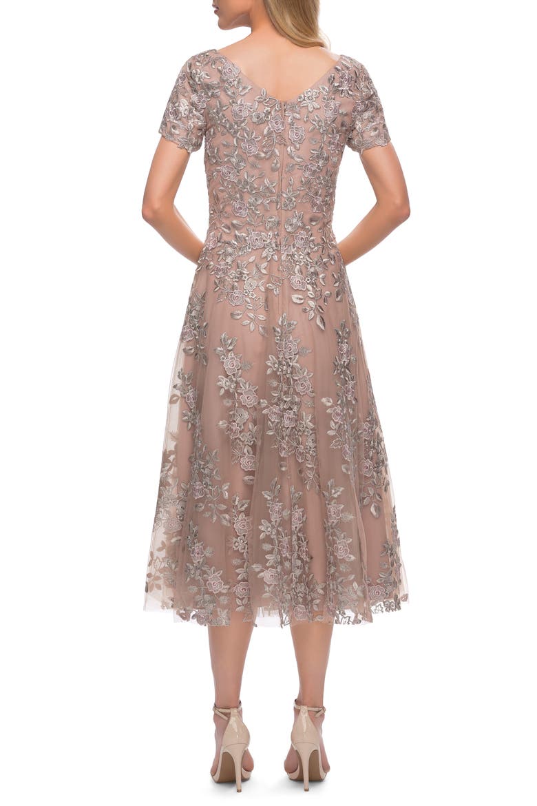 Beautiful Embroidered Short Sleeve A-Line Cocktail Dress, Alternate, color, NUDE