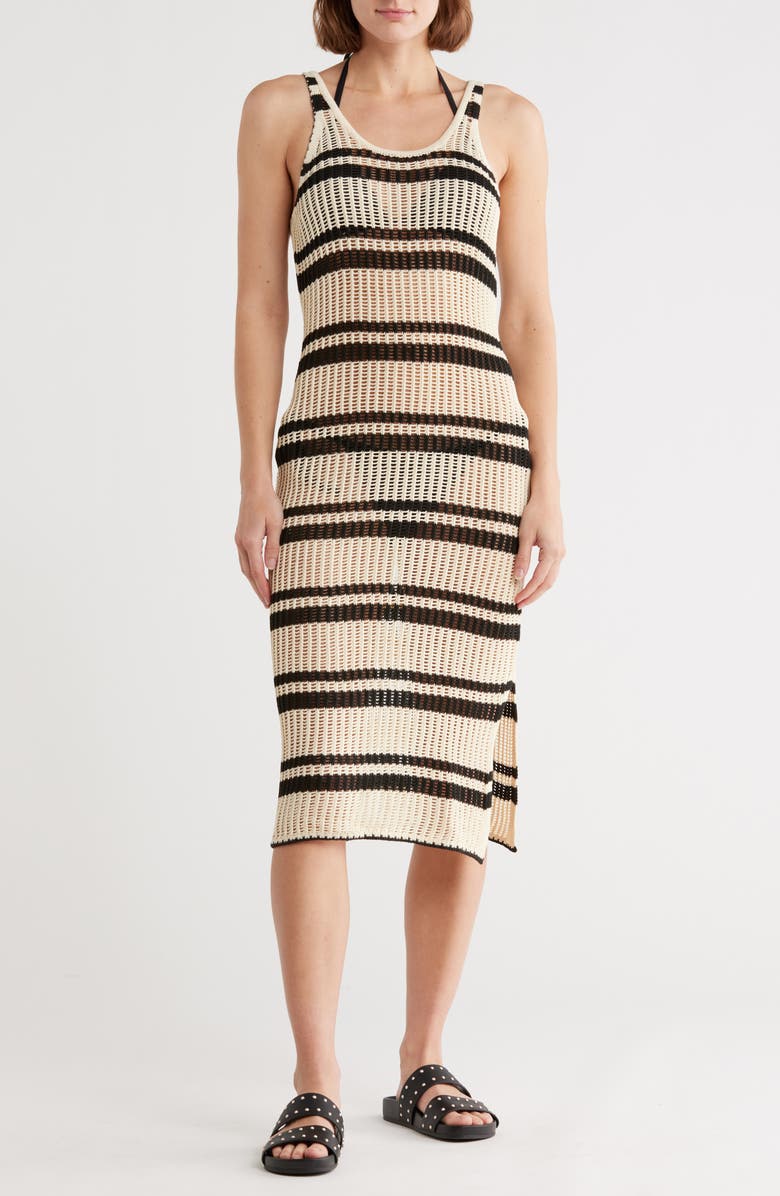 Elan Stripe Open Knit Cover-Up Tank Dress, Main, color,