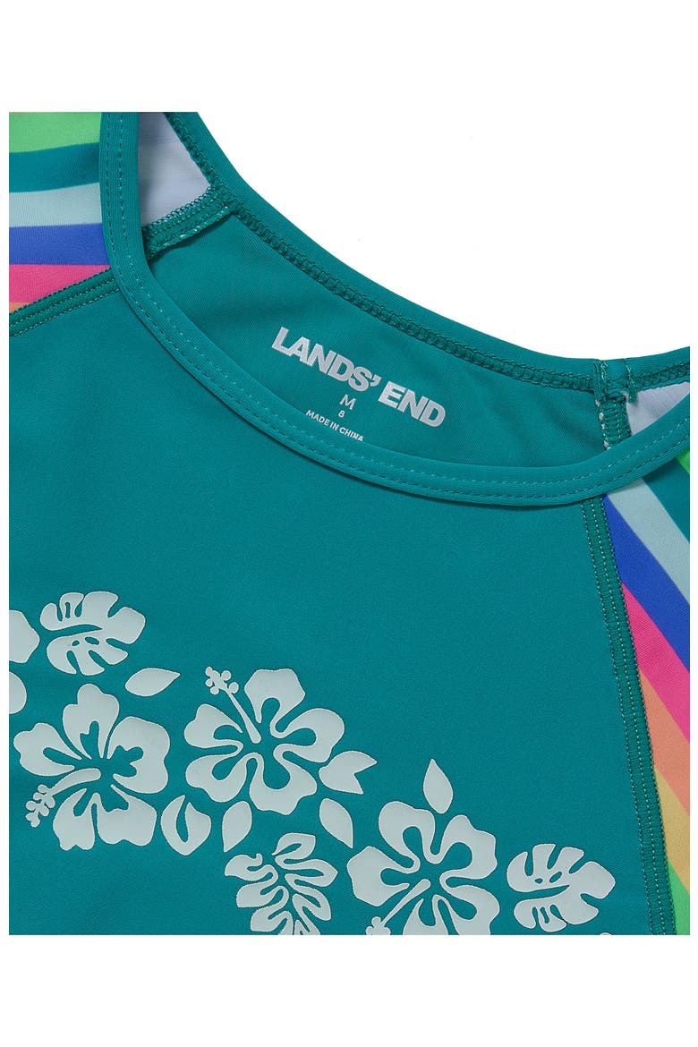 Girls Chlorine Resistant Long Sleeve Rash Guard Boyshort 3 Piece Swimsuit Set, Alternate, color, Ceramic Blue Rainbow Stripe