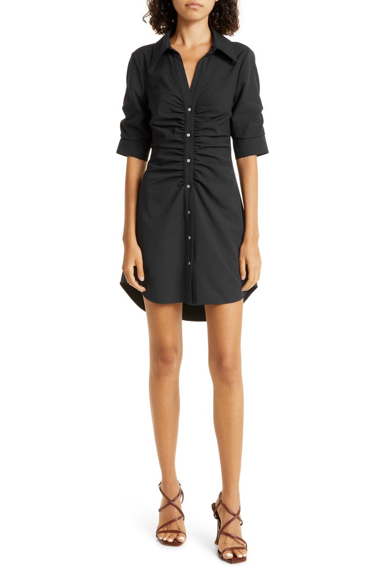 Elina Gathered Shirtdress, Main, color, BLACK