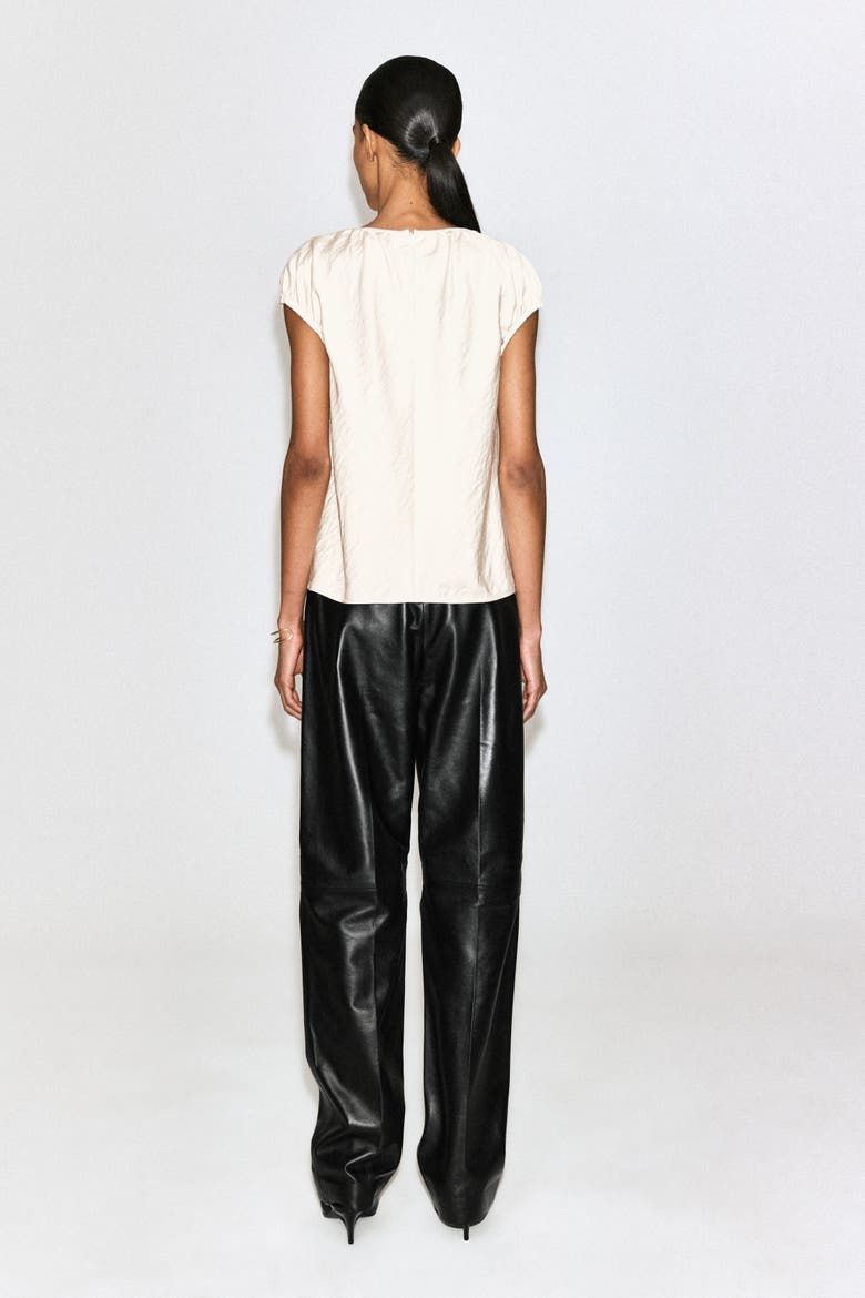 Gathered Crinkled-Satin Top, Alternate, color, IVORY