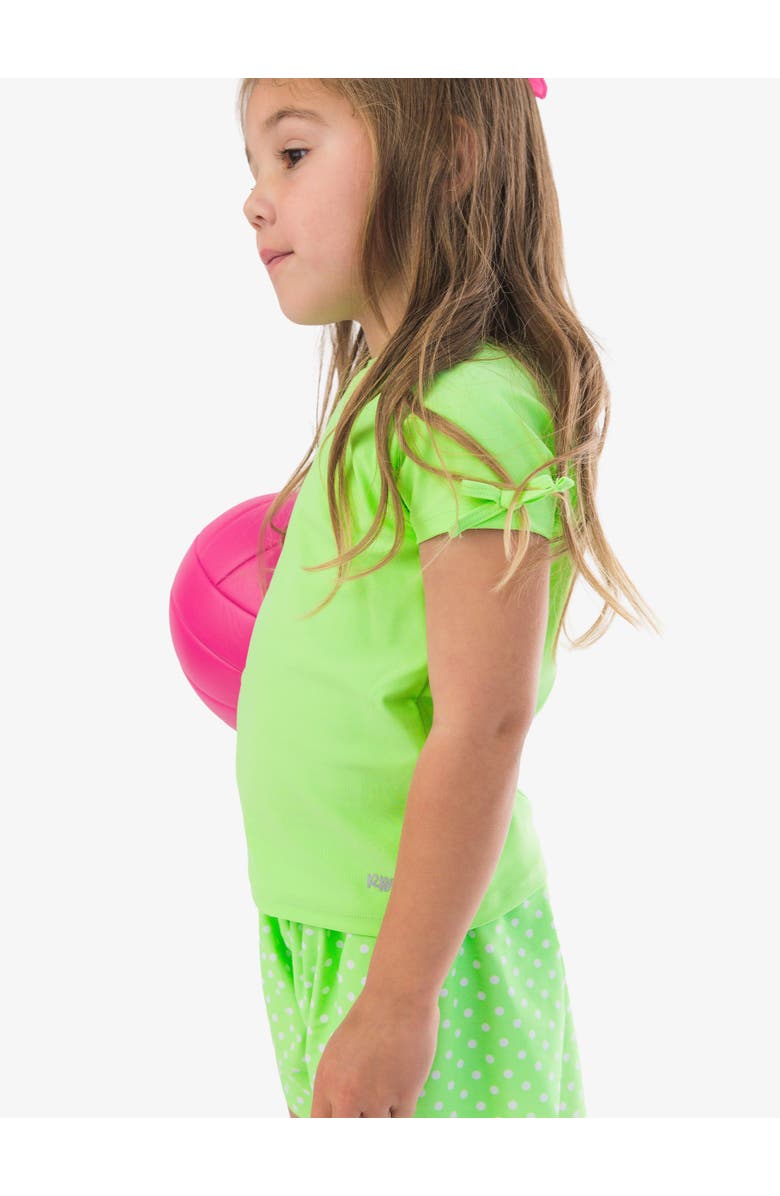 RuffleButts UPF50 Active Raglan Bow Shirt, Alternate, color, Neon Honeydew