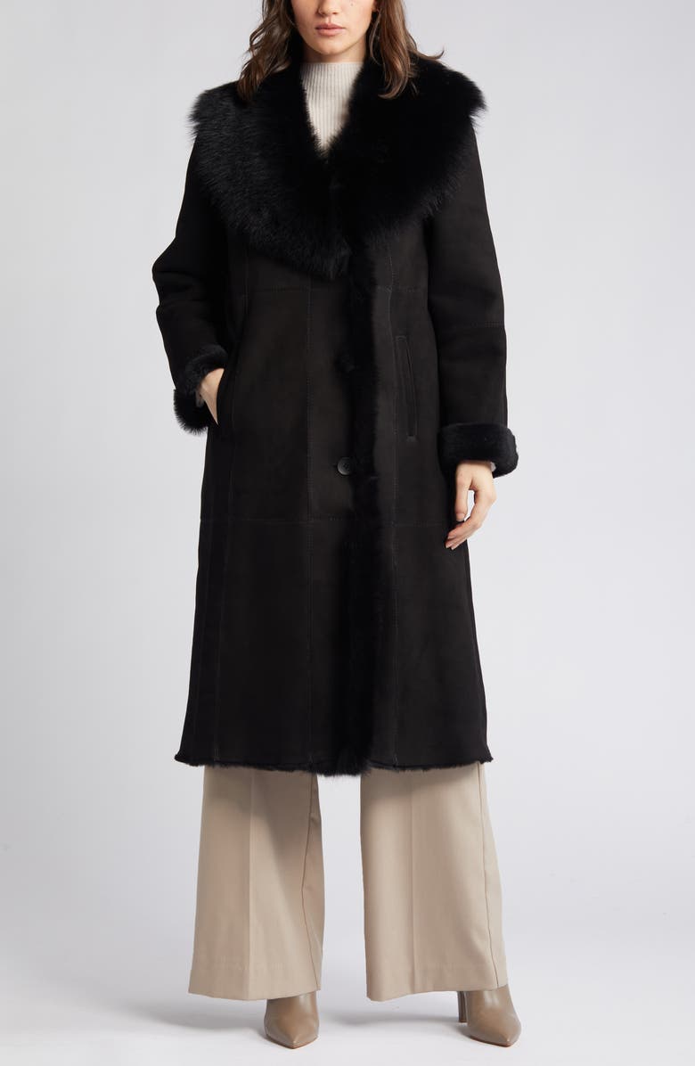 HiSO Libra Longline Genuine Shearling Coat, Alternate, color, Jet Suede Toscana Rasado