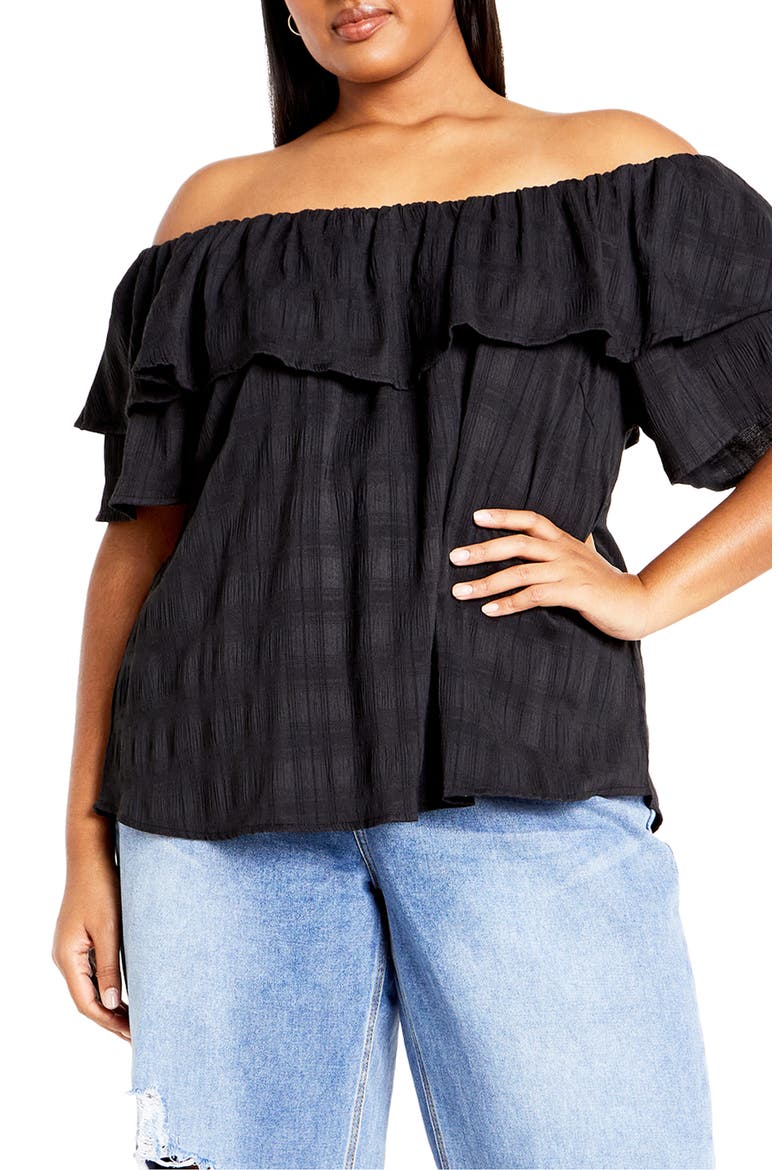 Christy Off the Shoulder Ruffle Top, Main, color, BLACK