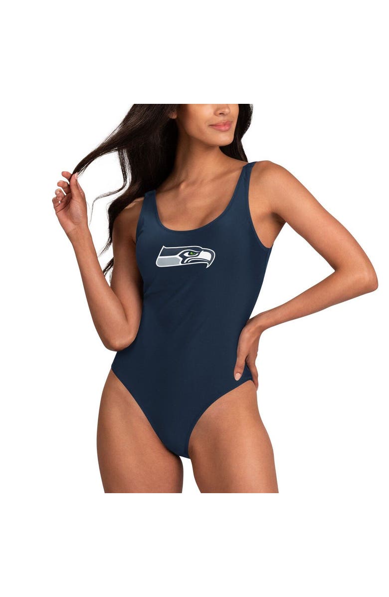 G-III 4HER BY CARL BANKS Women's G-III 4Her by Carl Banks Scarlet Seattle Seahawks Making Waves One-Piece Swimsuit, Alternate, color, Navy