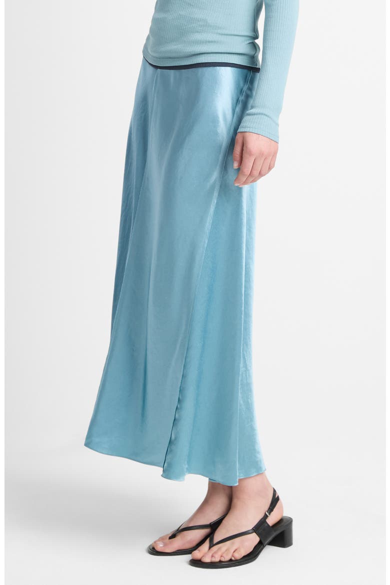 Raw Edge Paneled Satin Slip Skirt, Alternate, color, JADE SEA