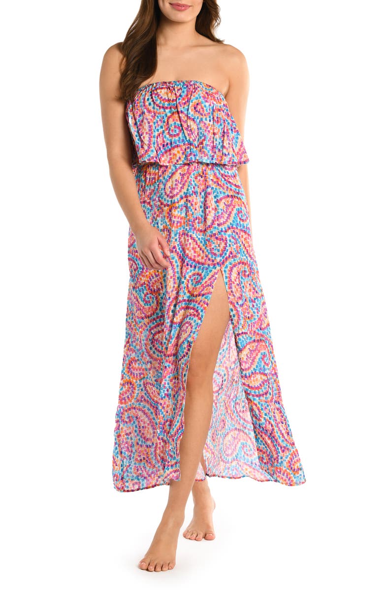 La Blanca Pebble Bandeau Strapless Cover-Up Dress, Main, color,