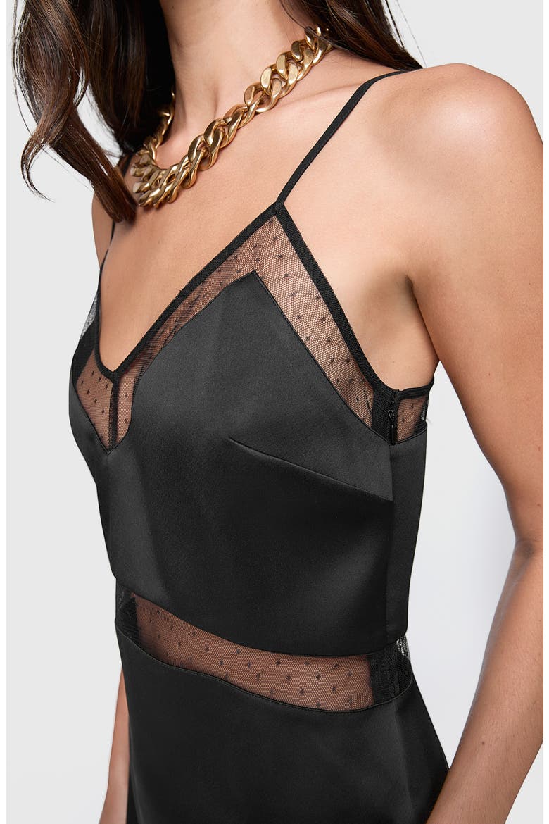 Salem Mesh Trim Satin Minidress, Alternate, color, TRUE BLACK