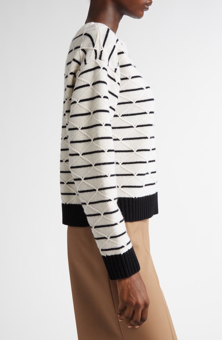 Max Mara Studio Gettone Stripe Diamond Sticth Wool & Cashmere Sweater, Alternate, color, White