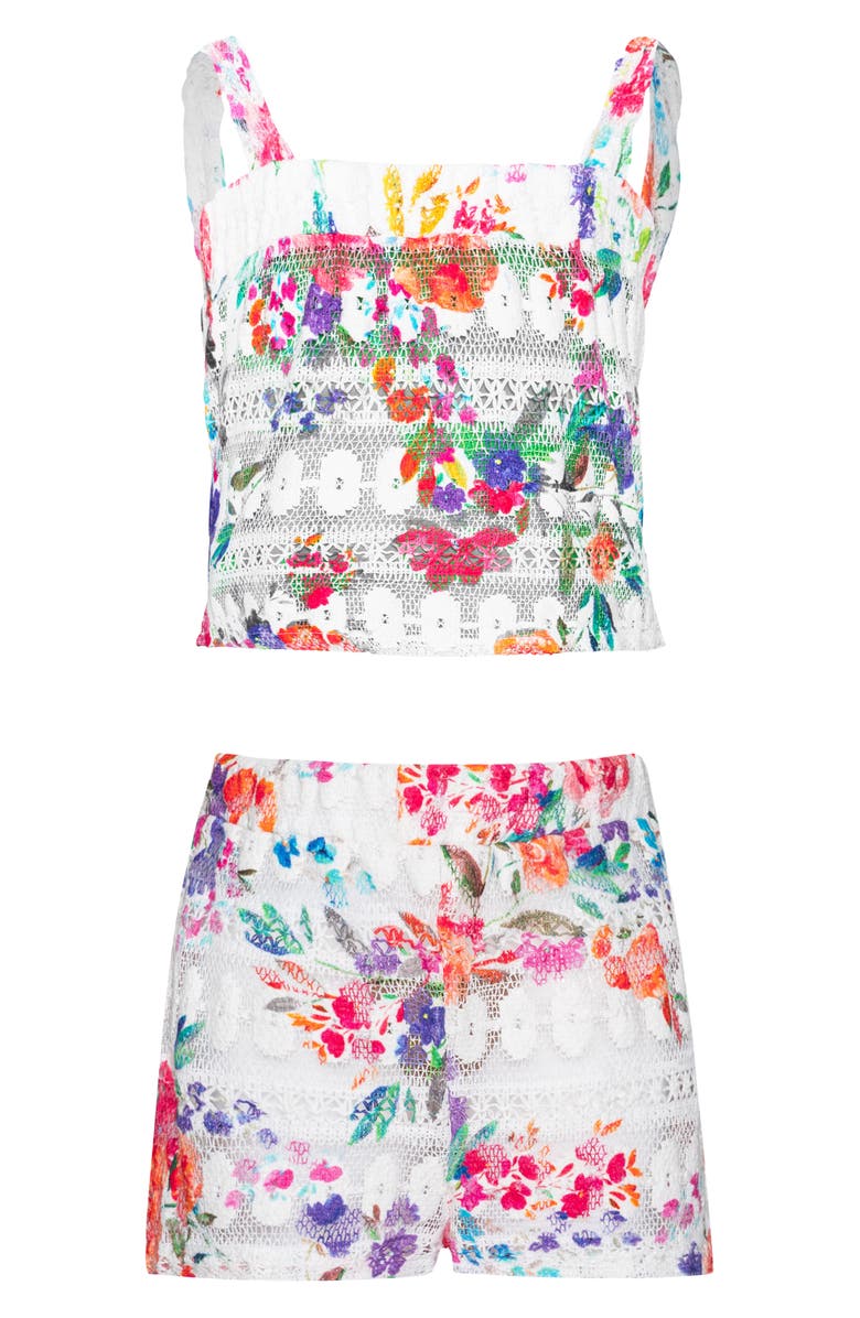 PQ SWIM Kids' Lainey Lace Cover-Up Top & Shorts Set, Main, color, 