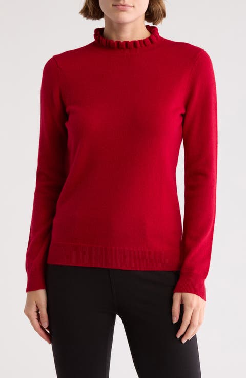 Ruffle Mock Neck Cashmere Sweater
