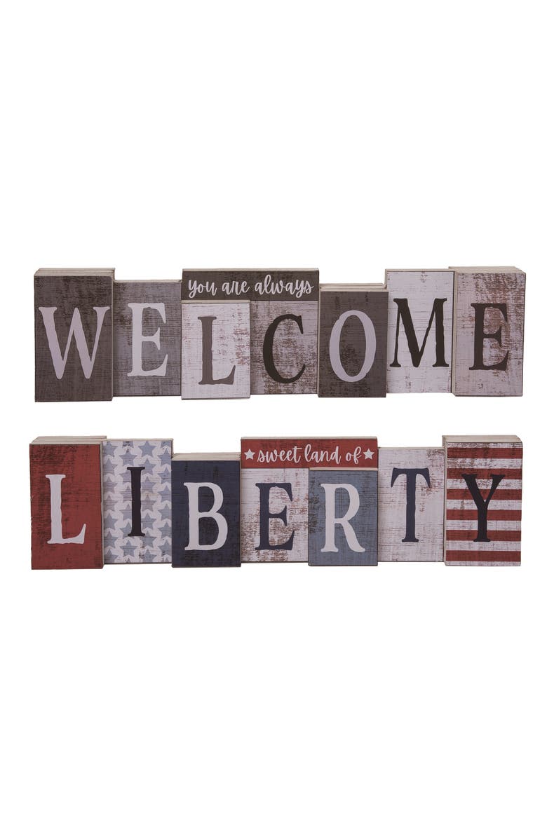 16.5 Inch Multicolor Spring Reversible Block Decor with Decorative Letters and Words in Wood, Main, color, Brown