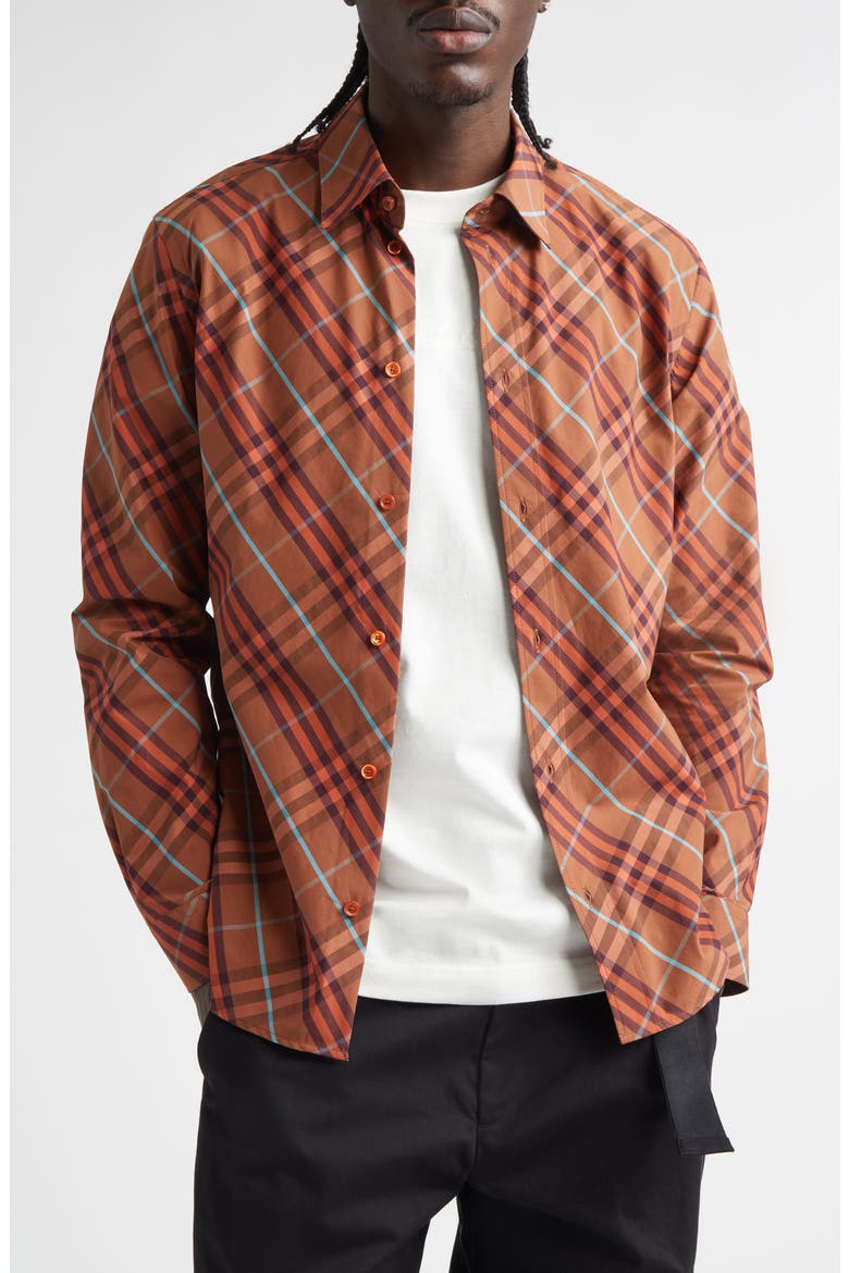 Robert Check Button-Up Shirt, Main, color, GINGER BROWN CHECK
