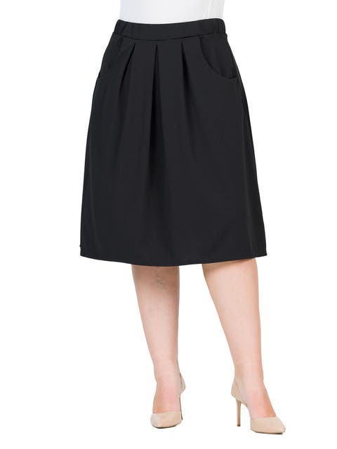 Elastic Waist Pleated Knee Length Pocket Skirt