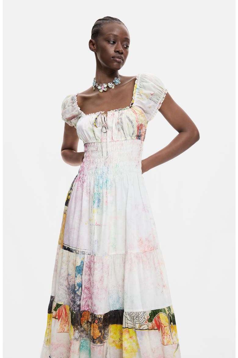 Tiered Cotton Dress, Alternate, color, IVORY MULTI