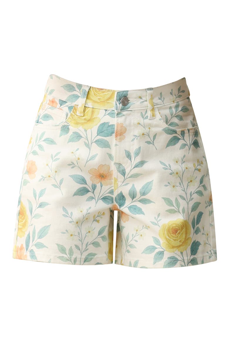 Floral High Waist Denim Shorts, Alternate, color, WATERCOLOR BLOOM