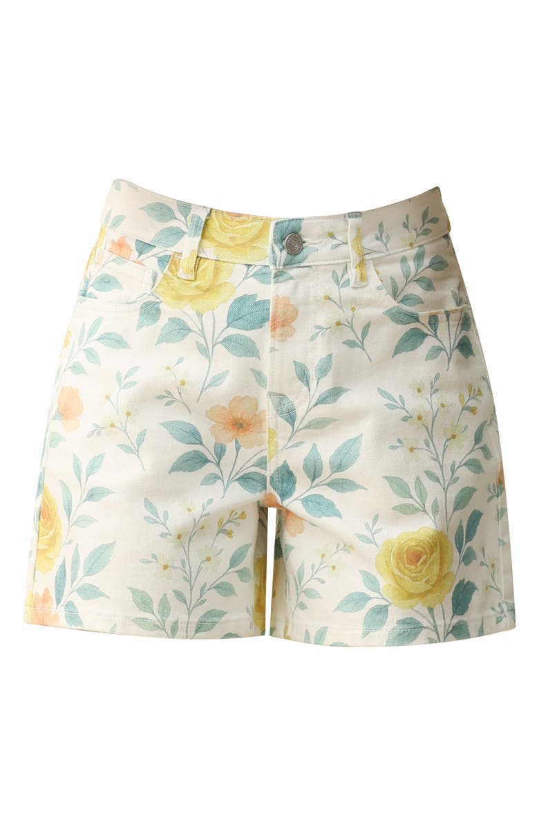 Bayeas Floral High Waist Denim Shorts, Alternate, color, Watercolor Bloom