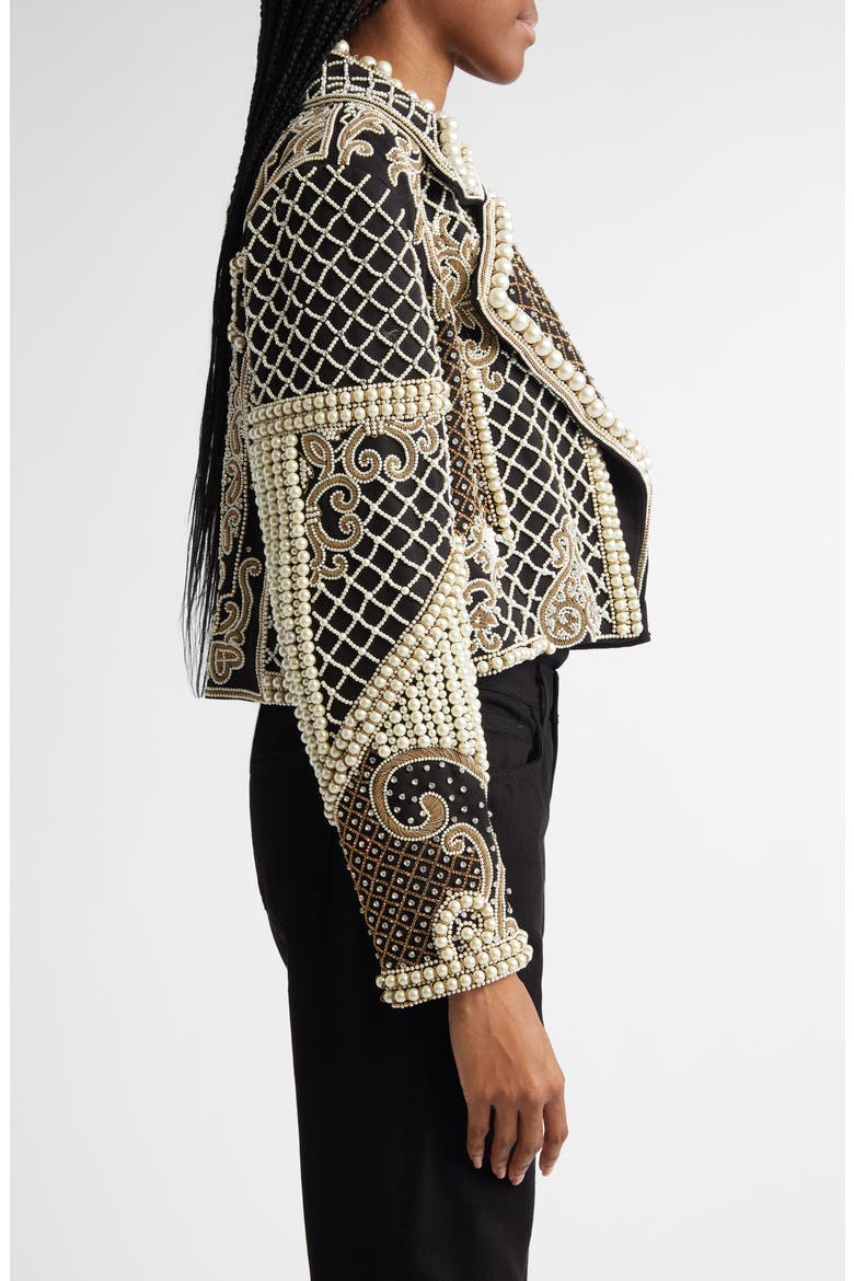 Embellished Oversize Jacket, Alternate, color, BLACK/ SILVER/ PEARL
