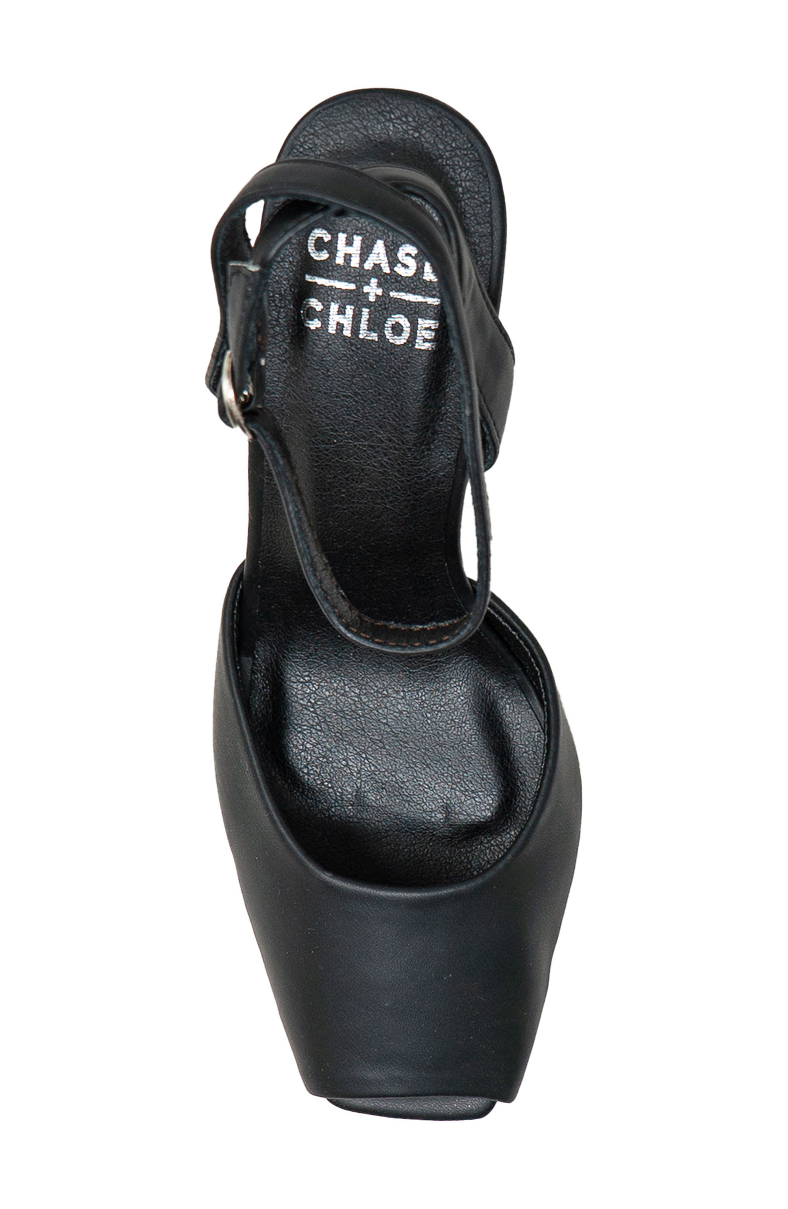 CHASE AND CHLOE Peep Toe Wedge Sandal, Alternate, color, Black Pu