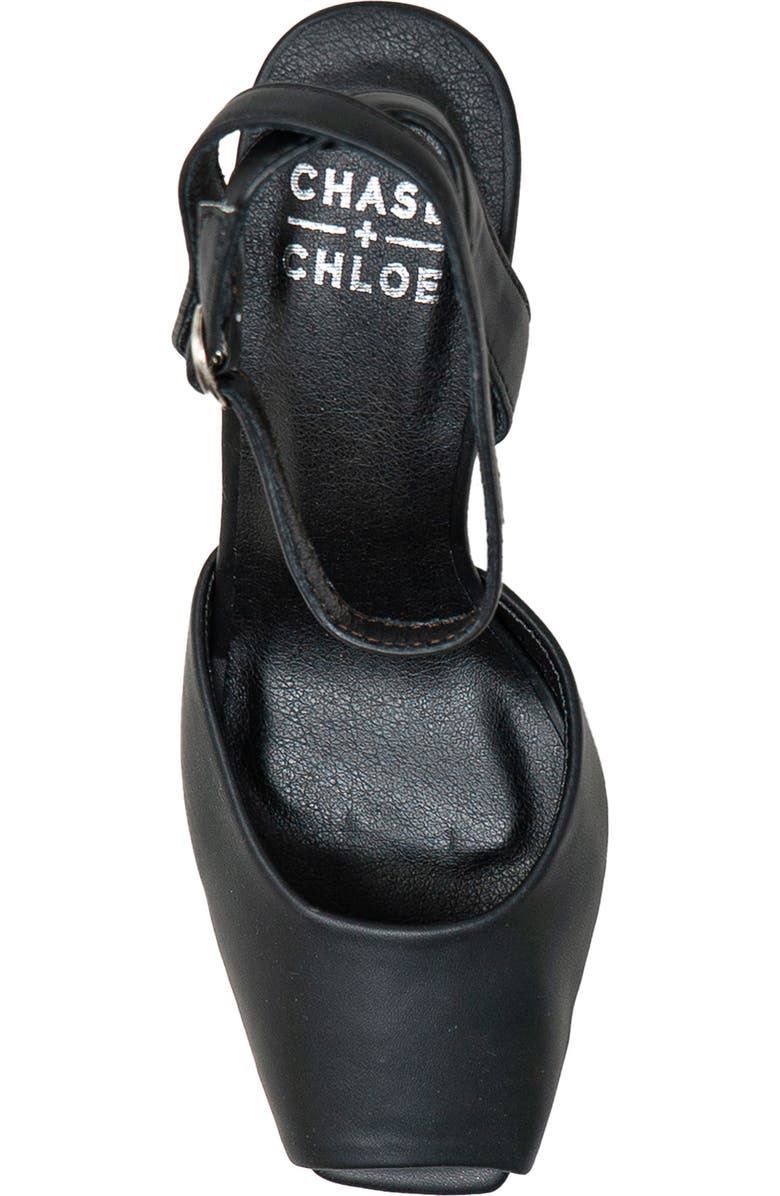 CHASE AND CHLOE Peep Toe Wedge Sandal, Alternate, color, Black Pu