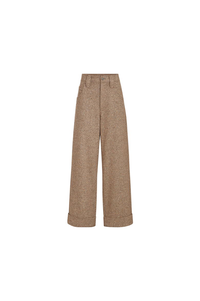 Virgin wool donegal baggy five-pocket trousers with monili, Alternate, color, Cappuccino