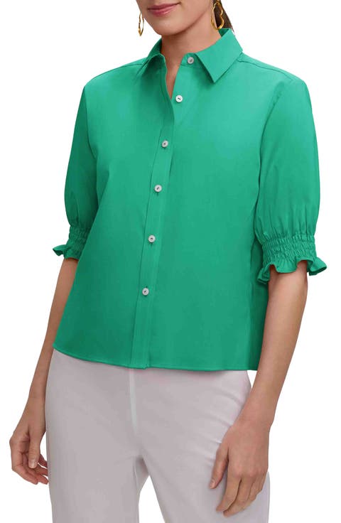 Vivienne Elbow Sleeve Matte Sateen Button-Up Shirt